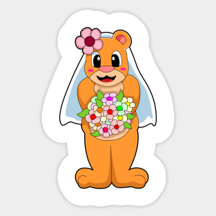 Bear as Bride with Flowers Sticker